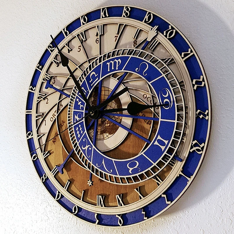 Creative wall clock Prague Astronomical Wooden Clock Living Room Wall Clock Quartz Clock Home Decoratio wood clock wall