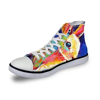 

WHEREISART Fashion Unisex Owl Wolf Horse Animal Print High Top Lace Up Shoes Casual Canvas Sneakers for Women and Men Rabbit