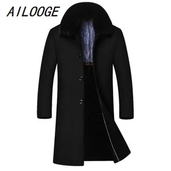 

AILOOGE Winter high-end men's jacket business casual warm coat Plus velvet wool coat long Overcoat Windbreaker Fur collar