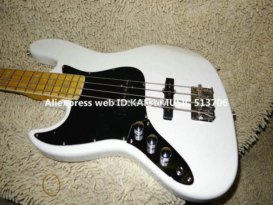 Left Handed White 4 Strings Electric Bass Maple Fingerboard Wholesale Guitars Free Shipping