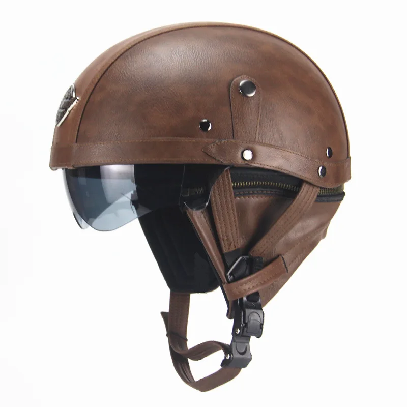 WOSAWE велосипедный mtb шлем Ретро персональный шлем полушлем летняя педаль мотоциклетный круизер кожаный шлем мото защита снаряжение - Цвет: Brown
