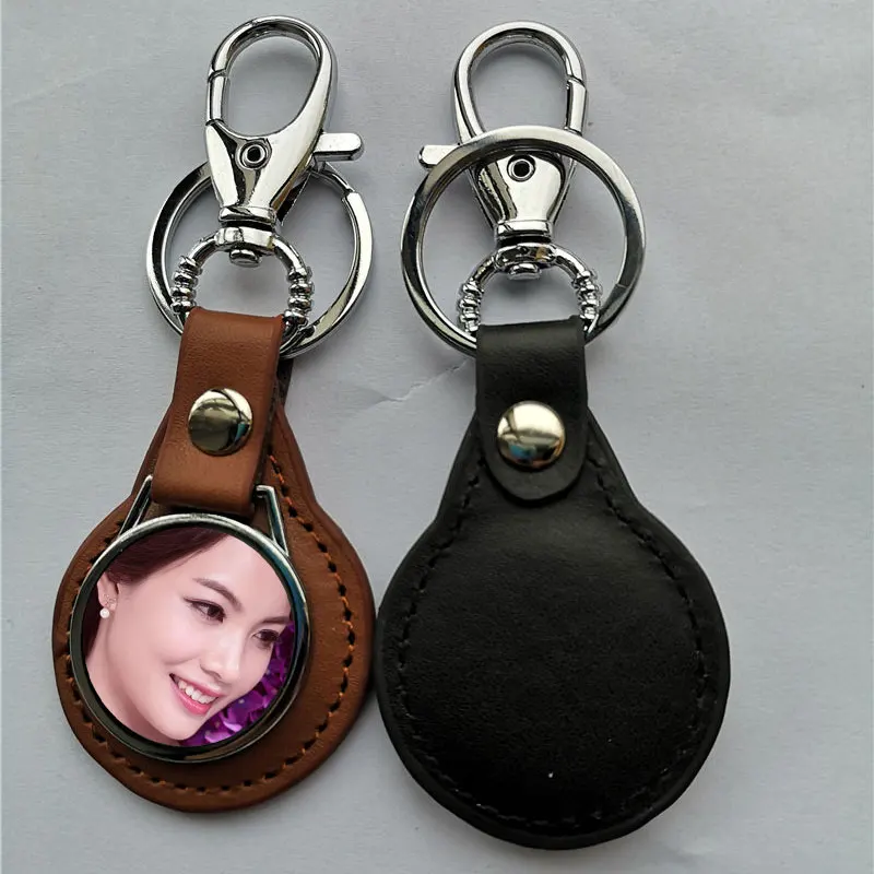 

new style sublimation blank pu key chains brown black Round key ring heart transfer printing consumable 20pcs/lot