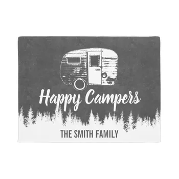 

Personalize Happy Campers Family Name Doormat Home Decoration Entry Non-slip Door Mat Rubber Washable Floor Carpet