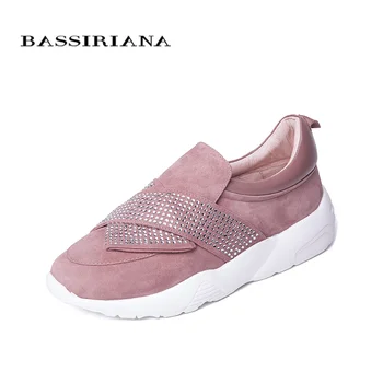 

BASSIRIANA new genuine leather casual flat shoes woman Platform slip-on white outsole black pink khaki spring summer 35-40 size