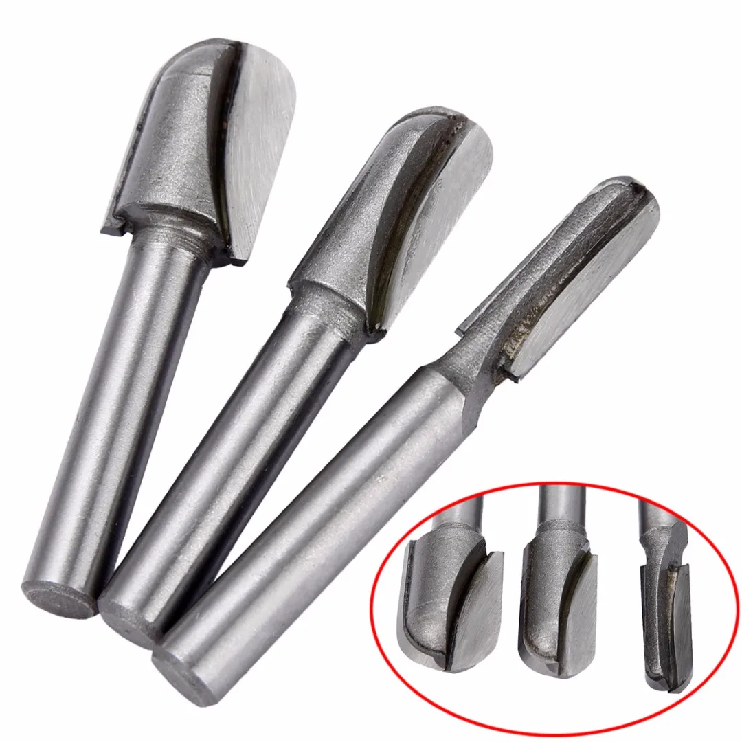 3pcs 1/4" 3/8" 1/2" Diameter Round Nose Router Bits 1/4" Shank Template