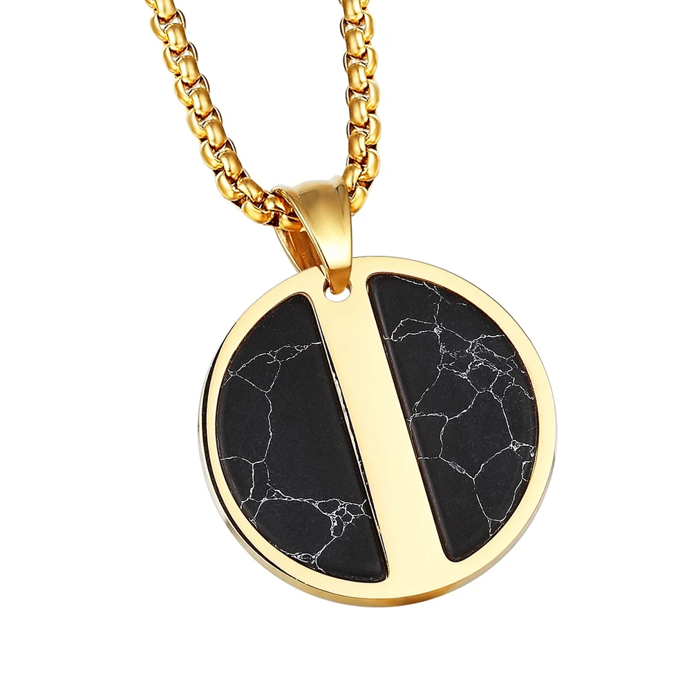 

2018 new Hiphop Goofan Stone Disc Pendant Superior Quality Necklace Stainless Steel Fashion Jewelry for Men Women Gift STN1093