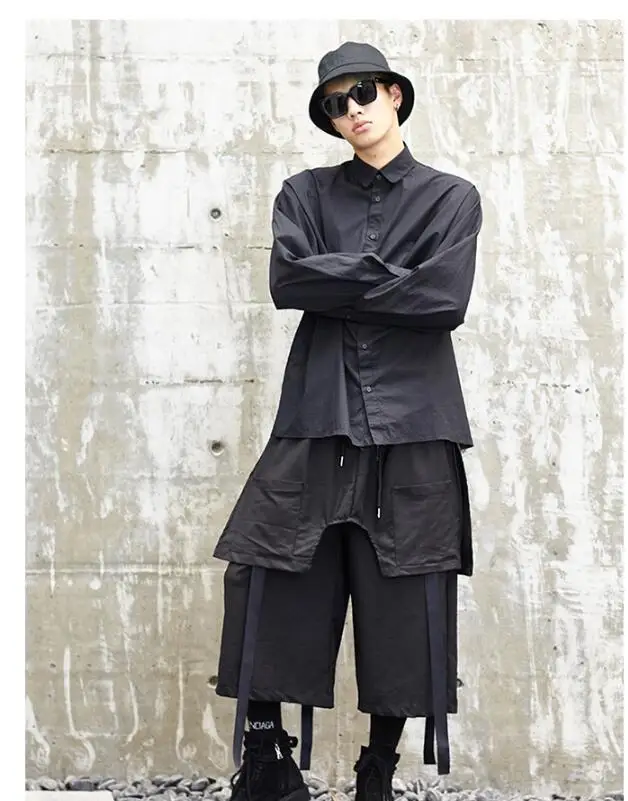 spring and summer new stage catwalk show Japanese fashion men's casual wide-leg pants loose fashion nine points skirt pants