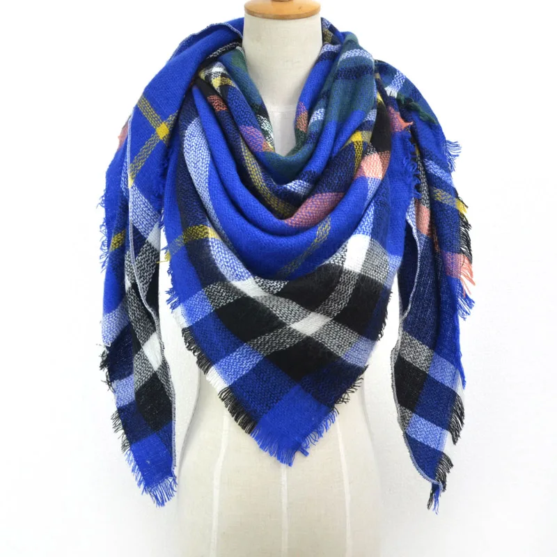 

[FAITHINK] Za Winter Triangle Women Plaid Cashmere Scarf Wrap Luxury Brand Blanket Tartan Stole Warm Pashmina Shawls and Scarves