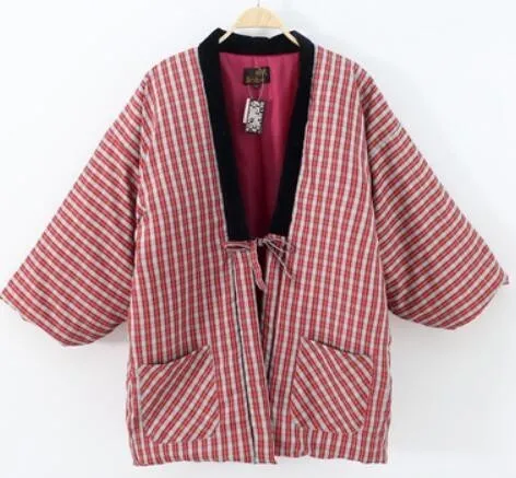 Осенне-зимнее мужское кимоно Haori, толстая теплая хлопковая стеганая куртка, Повседневная Домашняя одежда, мужское однотонное Свободное пальто H9024 - Цвет: 1