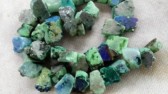 

Genuine Duzy Drusy Agate cubc box nuggets yellow purple red blue green white grey black silver mix bead 10-15mm full strand