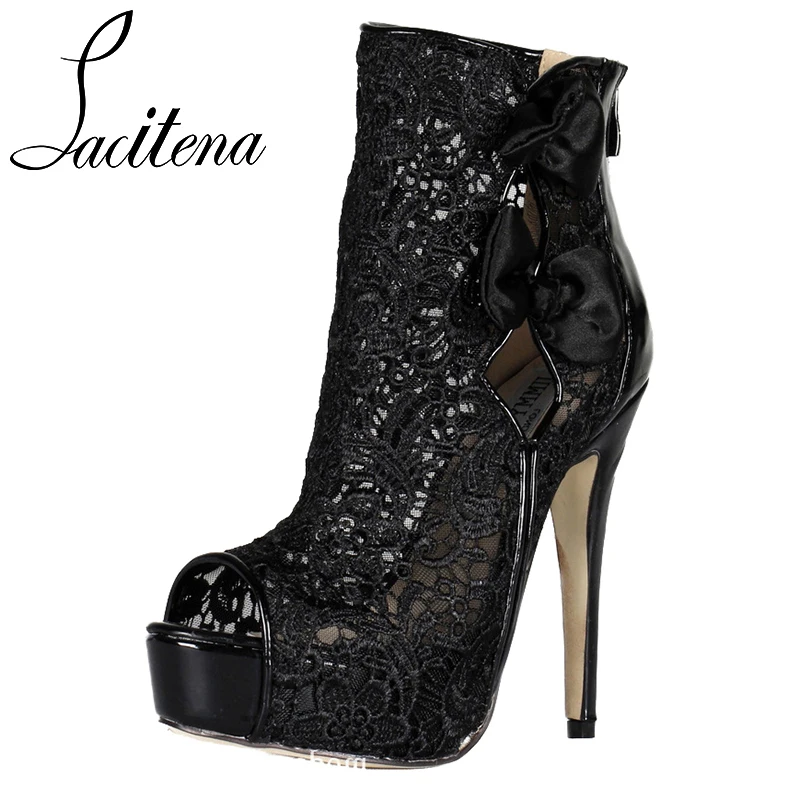 

Sexy Peep-toe Lace Sandals Booties Women High Heel Platform Sandals