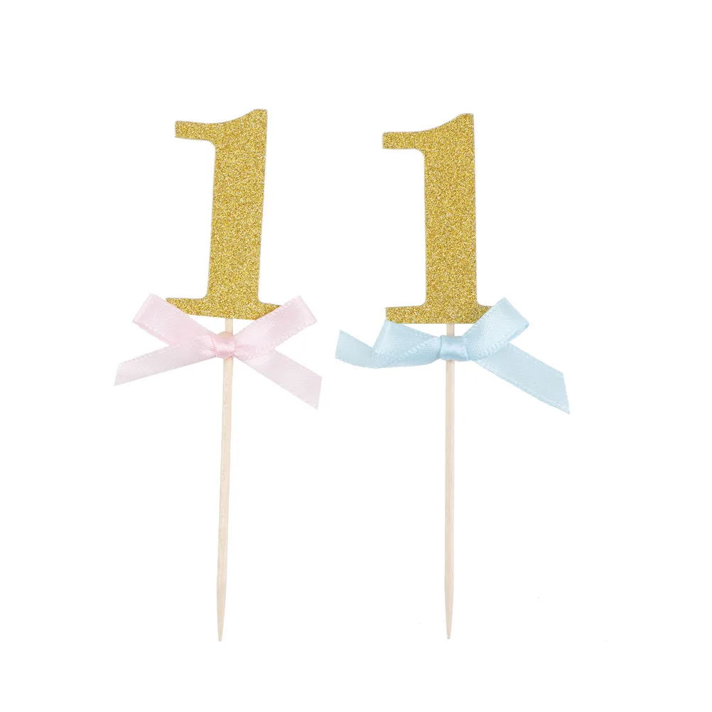 Первый день рождения кекс топперы 1st Decors 10 шт мальчик девочка я один год золото 1