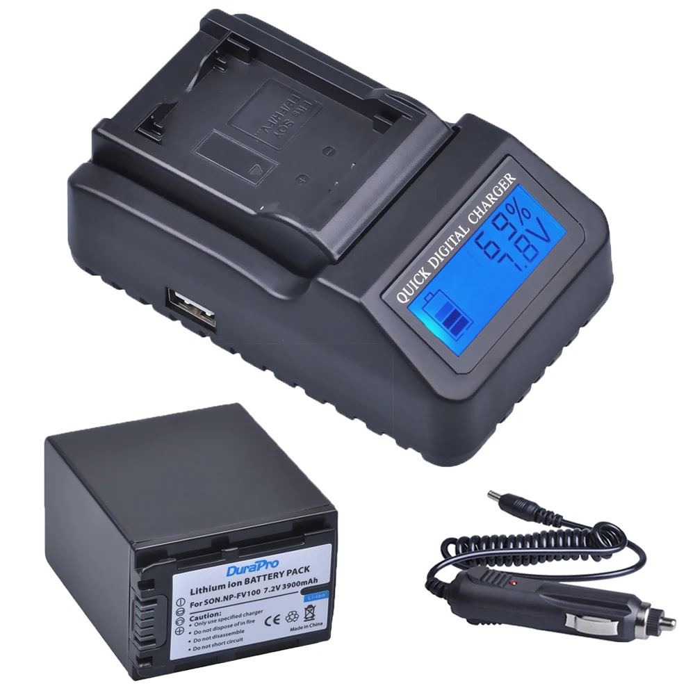 

1Pcs 3900mAh NP FV100 NP-FV100 FV100 Batteries + LCD fast Charger for Sony NP-FV30 NP-FV50 NP-FV70 SX83E SX63E FDR-AX100E AX100E