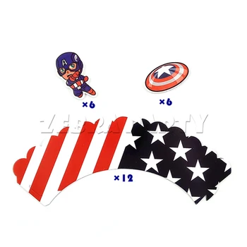 

12pcs/lot Captain of America Birthday Party Cupcake Decorations Birthday Party Decoration