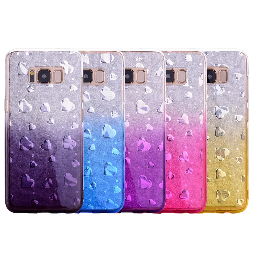 HEMASOLY Case For Samsung S8 S9 Plus Glitter Silicone Diamond Rhombus Bling Love Heart Gradient Cover |