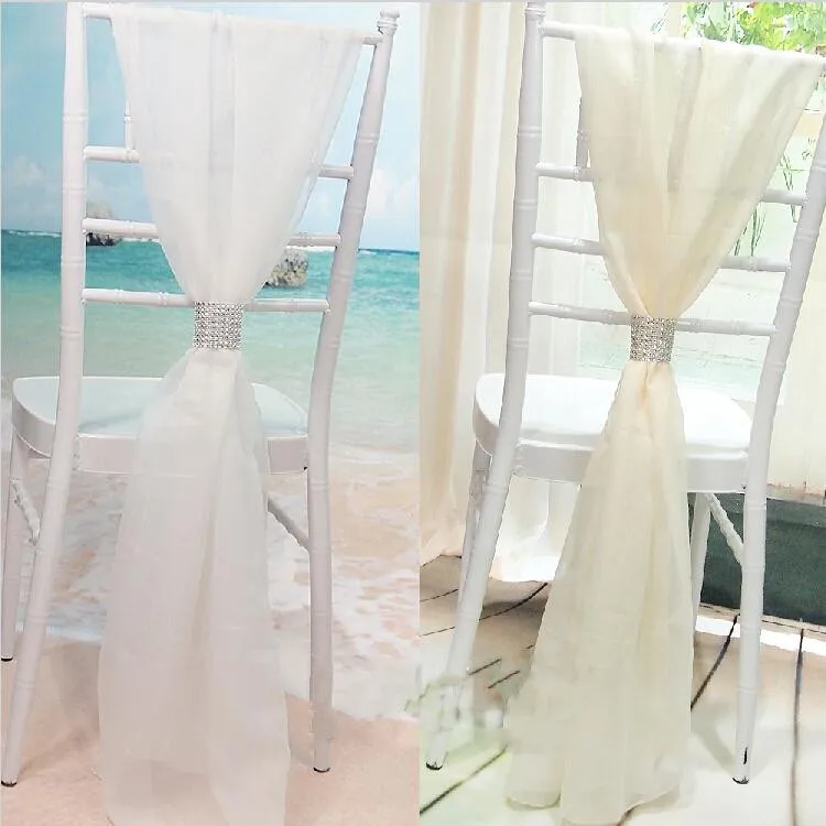 Белый свадебный стул покрывает шифон материал на заказ 54x180 см стул пояса свадебные принадлежности