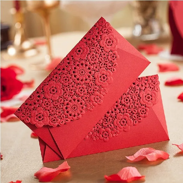 red laser cut flower wedding invitation envelope envelope for