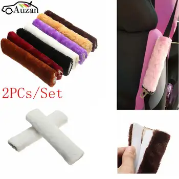 

2PCs/Set FAUX Wool Fur Fluffy Auto Car Seat Belt Padding Shoulder Pads Cover Winter Fluffy Harness Seatbelt Seat Covers