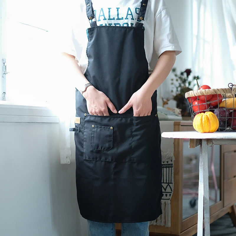 2020 New Adjustable Canvas Work Apron with Tool Pockets Black kitchen aprons for woman man Cross-Back Straps pinafore bib