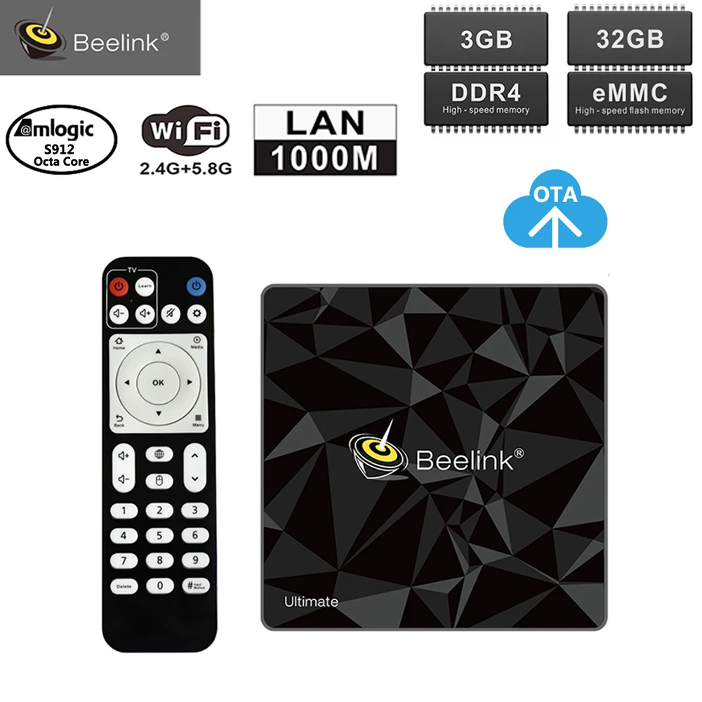 Günstige GT1 Ultimative DDR4 3GB RAM 32GB ROM Amlogic S912 Octa Core Smart Android 7.1 TV Box 2,4G 5G WIFI Bluetooth 4,0 4K HD Media Player