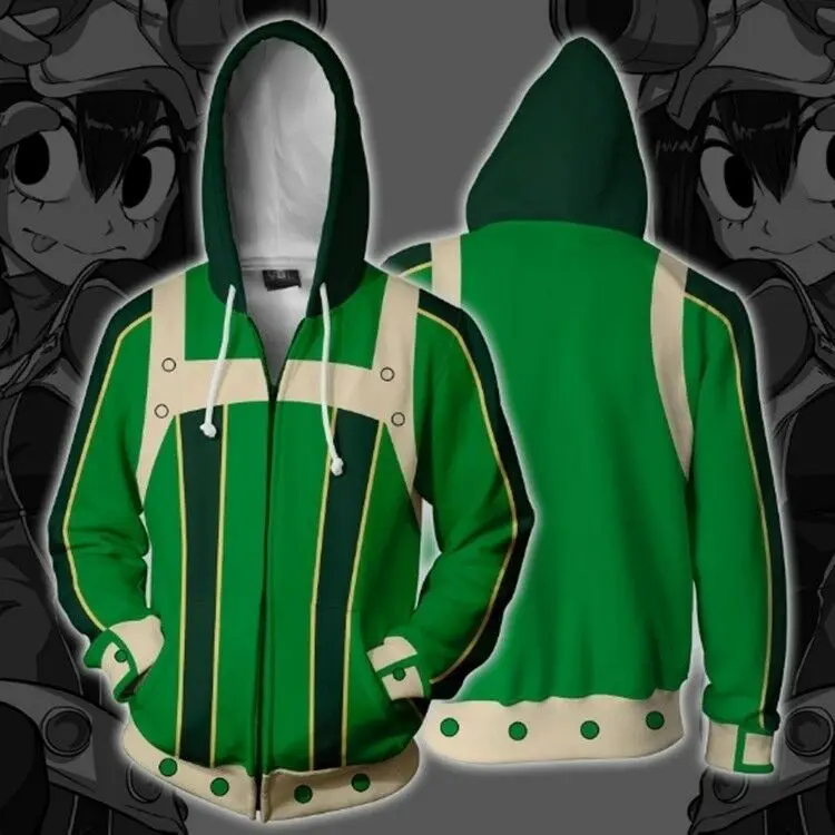 

New Anime My Hero Academia Asui Tsuyu 3D Sweatershirt Print Hoodie Zipper Jacket Coat Cosplay