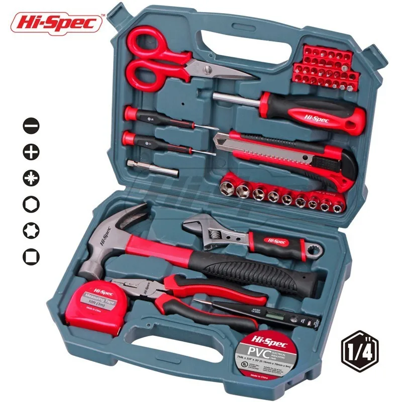 

Hi-Spec 49pc Household Tool Set with Screwdriver Bit Set One Blade Knife 1/4 Metric Socket Adjustable Torque Wrench Set Scissors