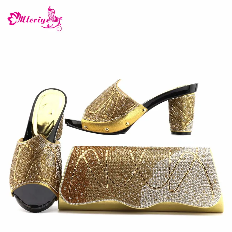 

Rhinestone Gold Shoe and Bag Set Italian Shoes with Matching Bags Set Decorated with Rhinestone Nigerian Party Shoe and Bag Sets