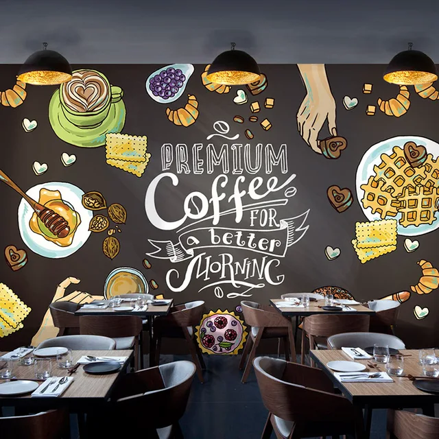Free Shipping the blackboard chalk graffiti mural wallpaper delicacy roasted store coffee lounge