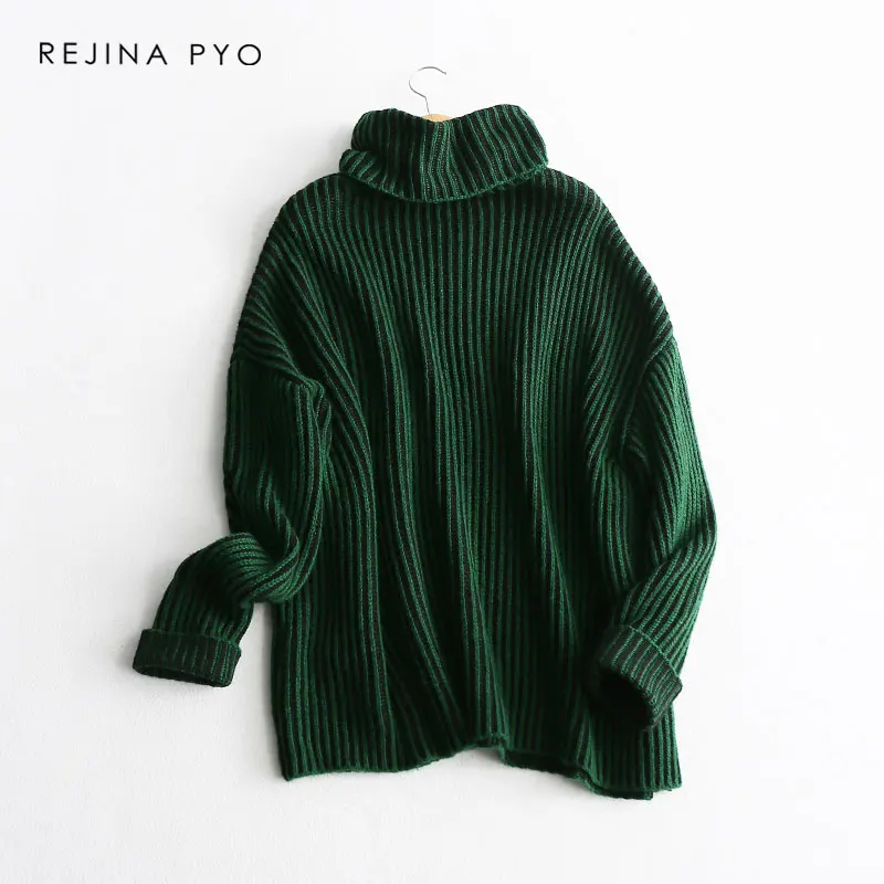 REJINAPYO женский высококачественный шикарный однотонный вязаный свитер контрастного цвета в полоску, пуловеры, водолазка, весна, новое поступление
