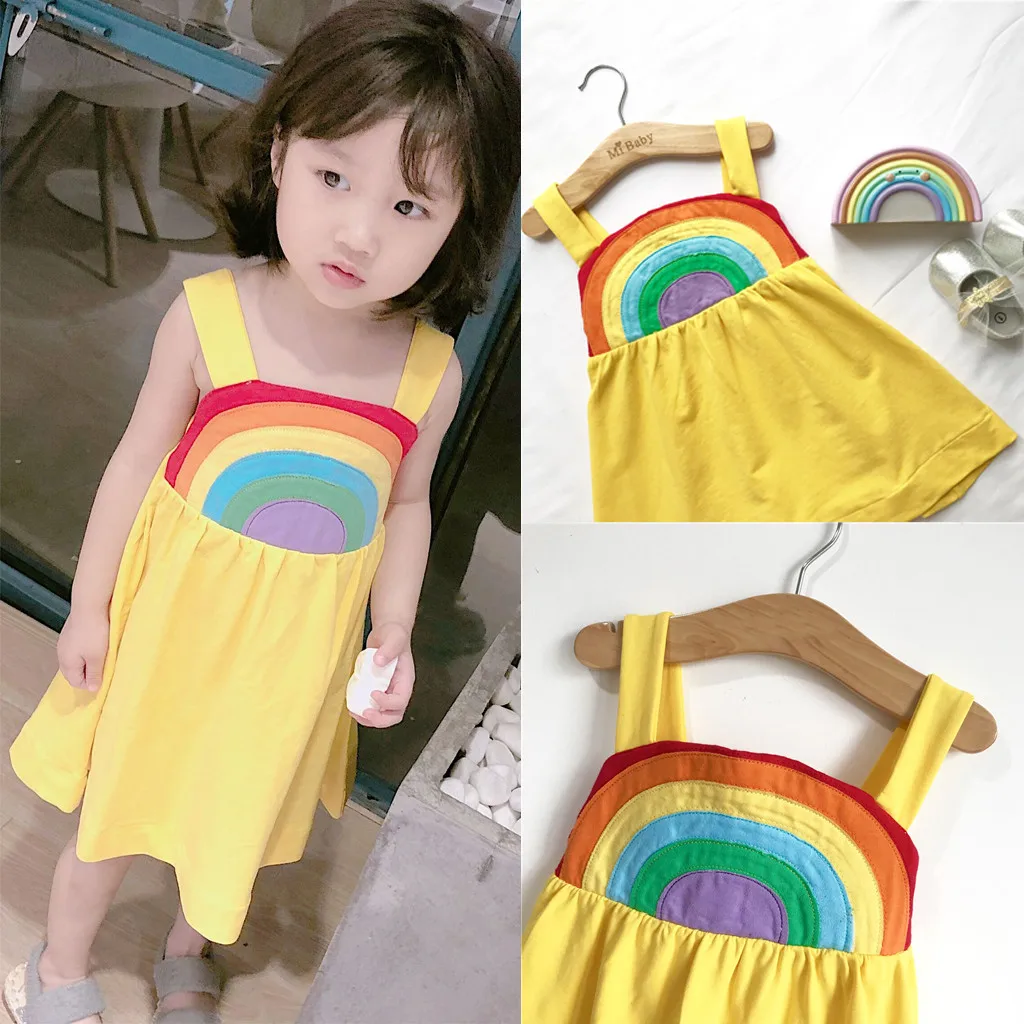 

CHAMSGEND Toddler Kids Baby Girl Cotton Blend Rainbow Princess Strap Casual Dress Sundress Summer 19MAR7 P35