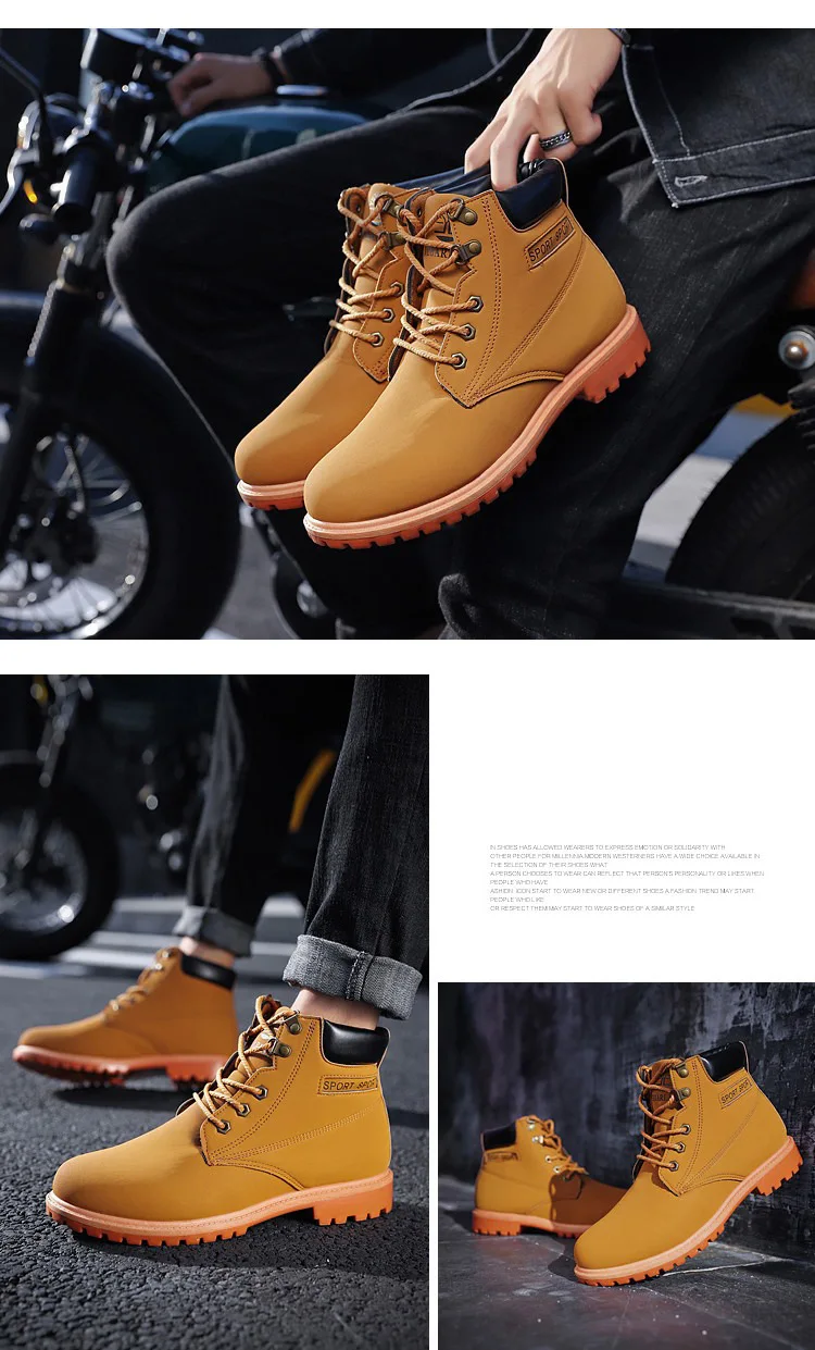 Autumn Men Ankle Boots Lace Up Men Fashion Mens Cowboy Boots Working Shoes Man Safety Timber Land Shoes Martin Army Boots