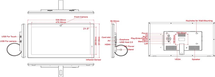 21.5 inch touch screen monitor chart