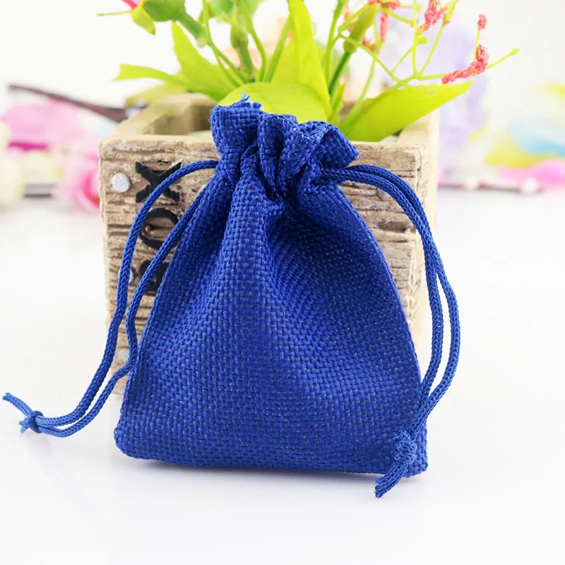 Высокое качество 100 шт./лот розовый Мини холщовый Мешочек льняной шнурок небольшой подарок упаковочный мешочек для свадьбы мешок для упаковки ювелирных изделий(7x9 см - Цвет: blue