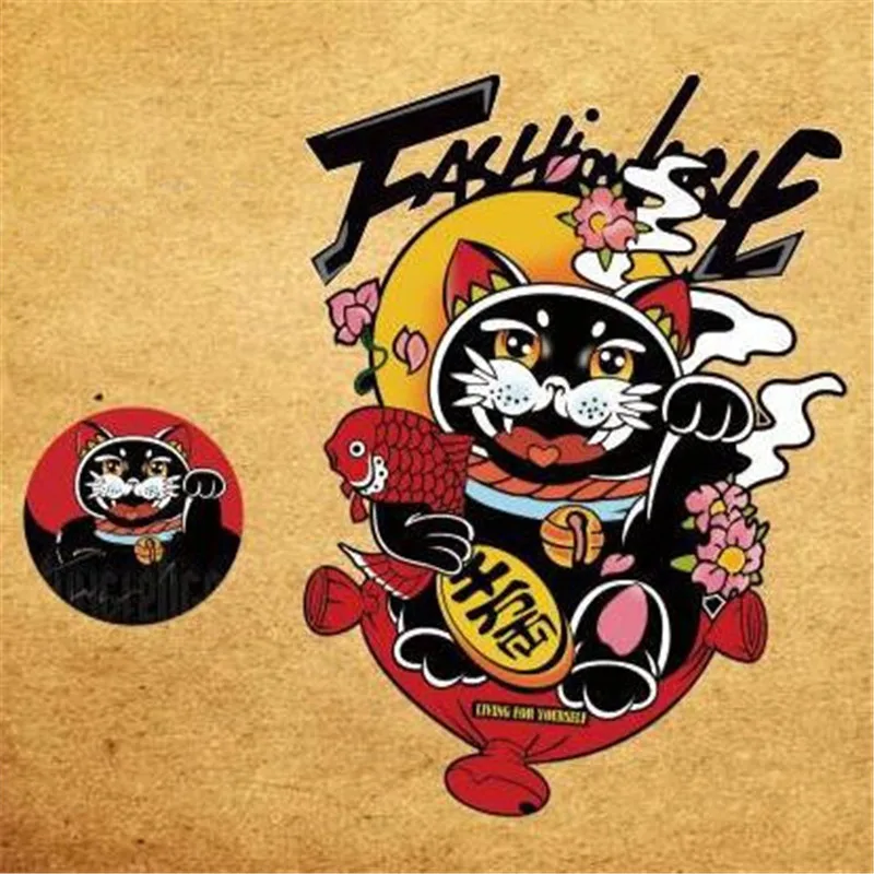 

Fashion Cute Patch DIY Clothes Japanese cat 3d stickers Thermal Transfer Printing Iron on patches for clothing T shirt Women