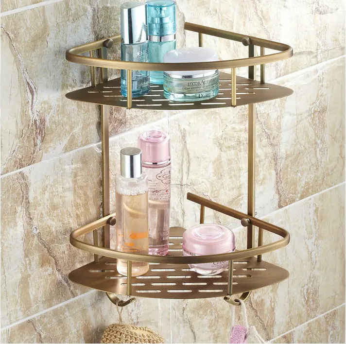 Beelee BL9170A Antique Elegant Double Shelves Brass Material Bathroom