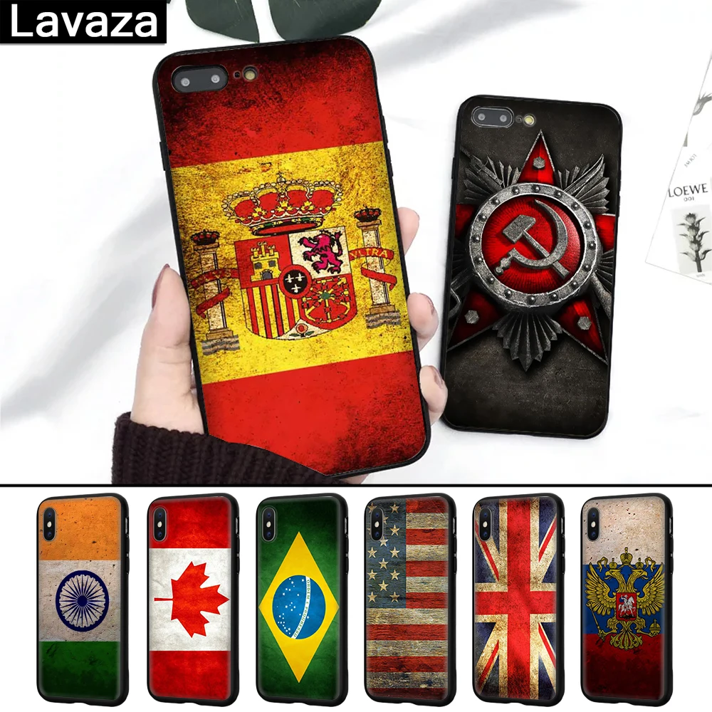 

Lavaza Country America Canada Brazil Russia Flag Silicone Case for iPhone 5 5S 6 6S 7 8 Plus X XR XS Max