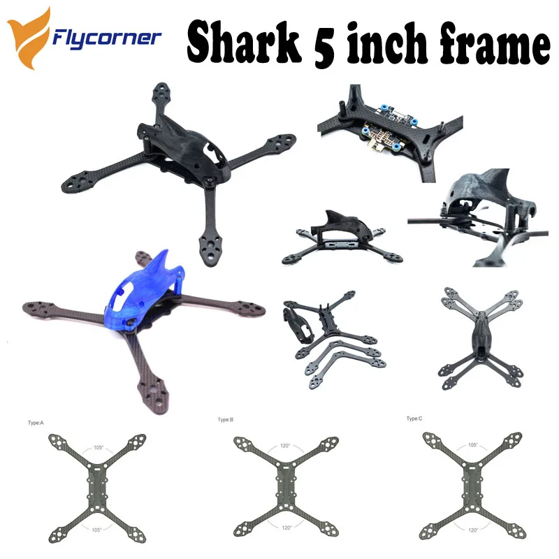 

Flycorner Shark 5 inch FPV racing frame True X Hybrid Exact X Stretched X Freestyle Quadcopter Frame kit like AstroX SL5