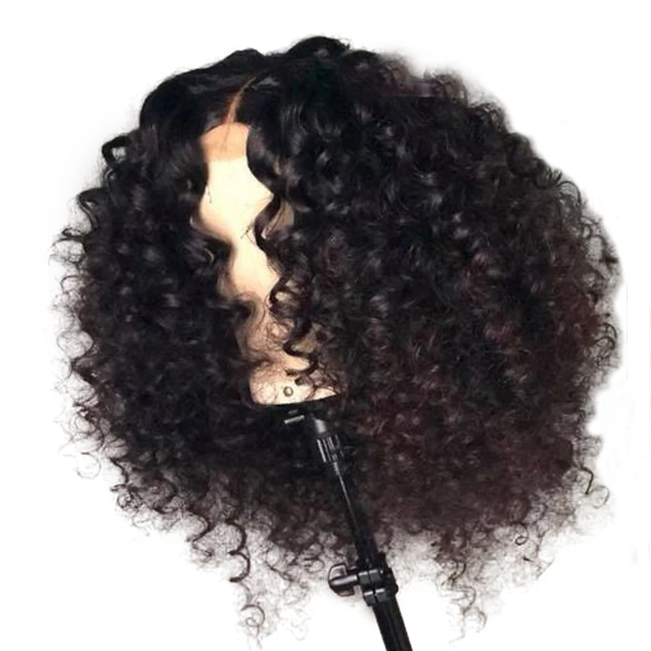 LUFFYHAIR предварительно вырезанные бразильские Волосы remy вьющиеся Синтетические волосы на кружеве парик 13x6 глубокое разделение 130% Плотность парики из натуральных волос для Для женщин