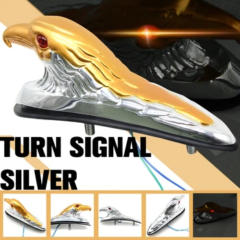 

new brand Chrome & Gold Motorcycle Eagle Head Fender Ornament with Red Lighted Eye Motorbike ATV Bike Front Mudguard Decoration
