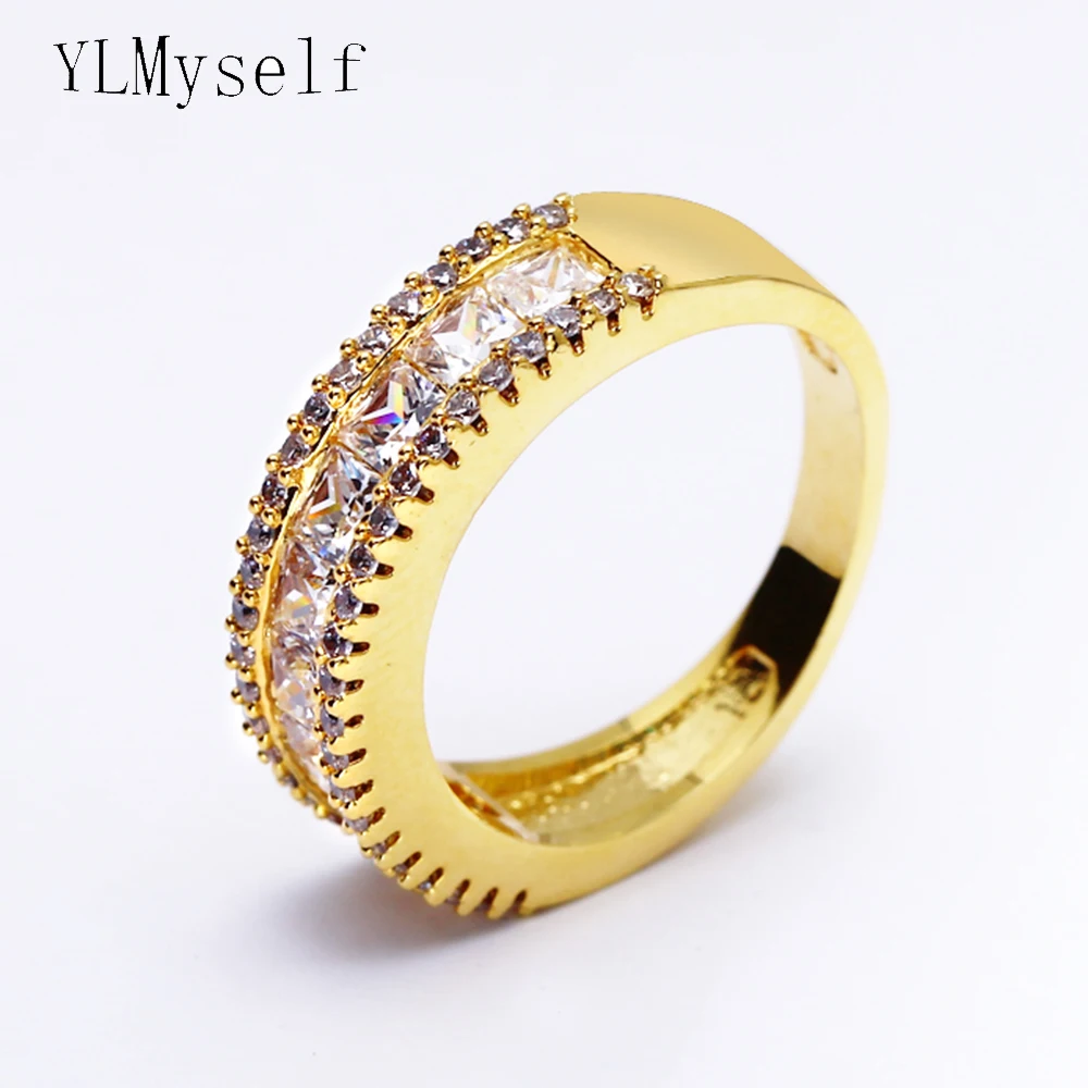 

Gold color Pave cubic Zirconia stones elegant rings female brass jewelry High quality Simple circle ring