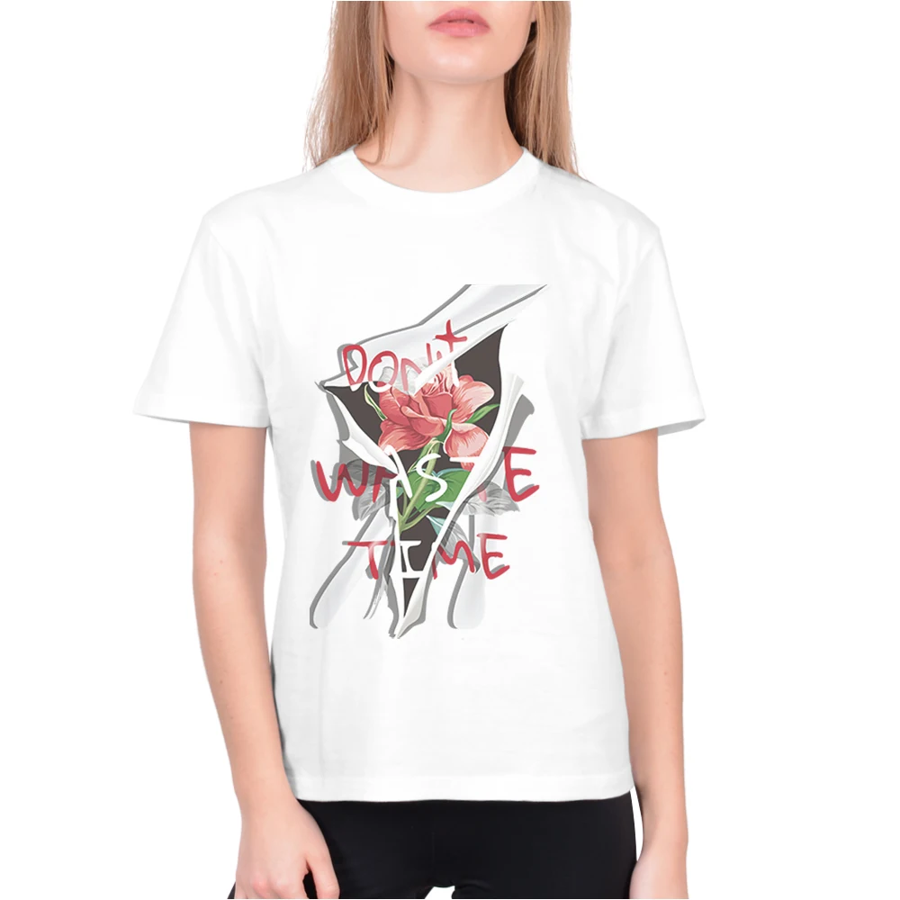 

Woman Tees Tops Women T Shirt Camisetas Mujer Fashion Ladies Fashion Short Sleeve Top 3D Flower Print White High Quality T-Shirt
