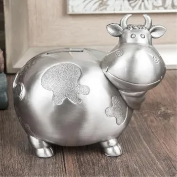 

High Quality Zinc Alloy Cow Model Piggy Bank Cartoon Animal Model Ornament Money Box Coin Storage Jar Birthday Christmas Gift