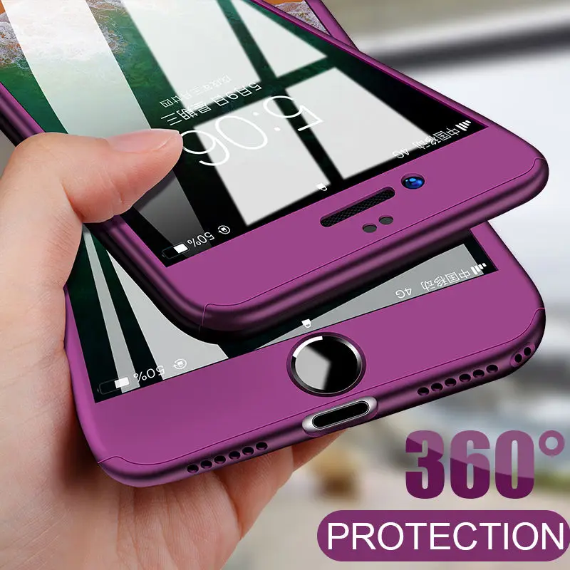 360 Полное покрытие чехол для телефона iPhone 8 6 6s 7 Plus 5 5S защитный ПК с Стекло |