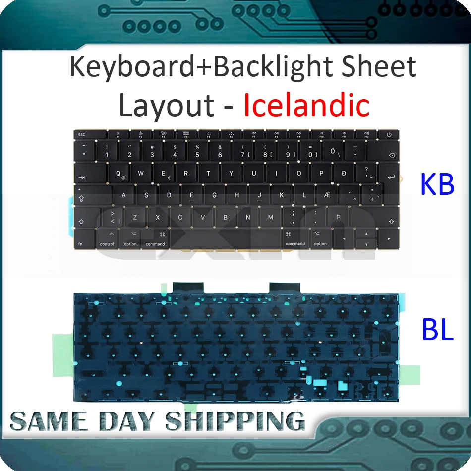

NEW Laptop for Macbook Pro Retina 13" A1708 Keyboard Icelandic Iceland +Backlight Backlit EMC 3164 EMC 2974 MLL42 MPXQ2 2016/17