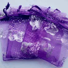 100 шт./лот фиолетовый серебряная бабочка органза сумки 13x18 см ювелирные сумки упаковка ювелирных изделий холст