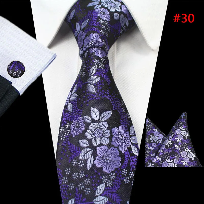 

LNRRABC 3pcs/1 Set Wedding Party Groom Business Adjustable Men Jacquard Woven Silk 100% Tie Party Necktie Set 8cm Gentleman