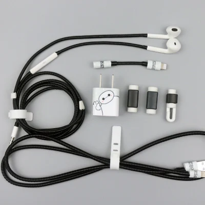 Обновленная версия USB защитный кабель Стикеры для намотки Кабельный органайзер тпу спиральный usb-шнур с зарядным устройством для Iphone для Apple iPhone 7 Plus 8 X - Цвет: Синий