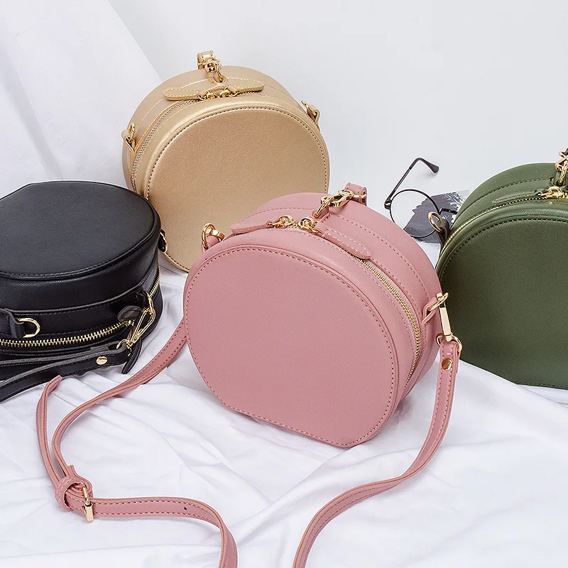 Pink Gold Small Round Bag Women Round Handbags Circular women's bags