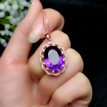 

SHILOVEM 925 silver Piezoelectricity Amethyst pendants send necklace classic wholesale Fine women new gift 12*16mm bz121609agz