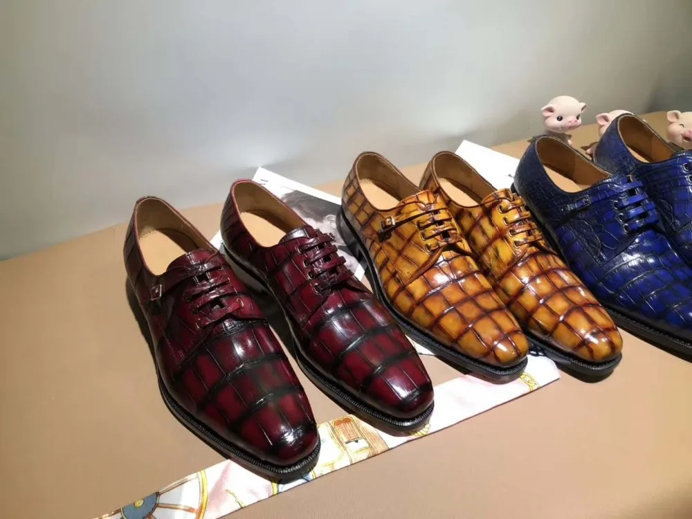 Мужская модная обувь из натуральной крокодиловой кожи с подкладкой из натуральной воловьей кожи; 2 цвета; модельные мужские туфли из крокодиловой кожи